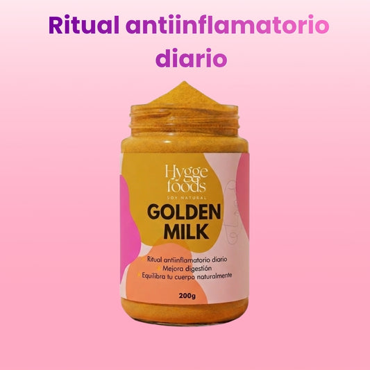 Golden Milk mezcla antiinflamatoria con cúrcuma, jengibre, canela y pimienta