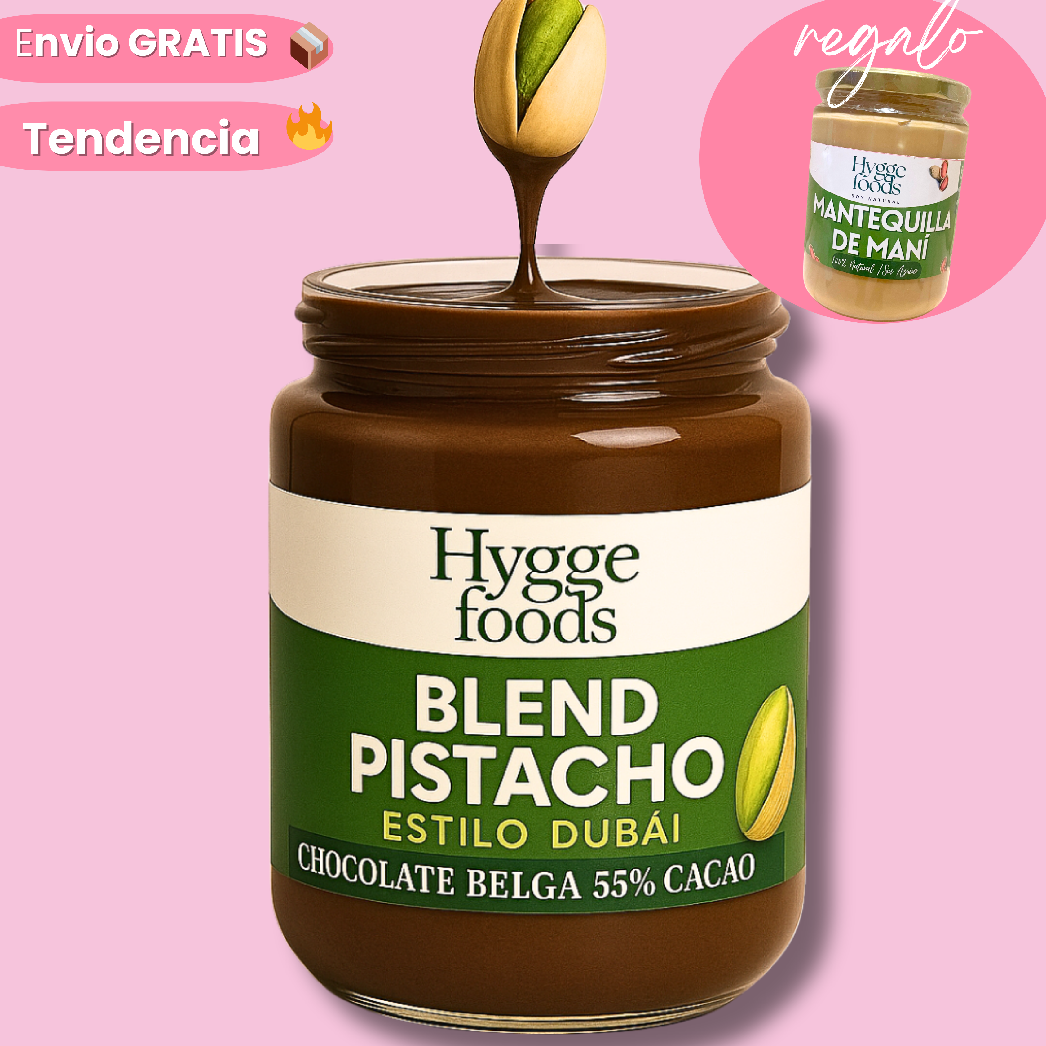 Mantequilla pistachos chocolate Dubai belga 55%- Sin Azúcar  (500g) + Envío GRATIS + Regalo