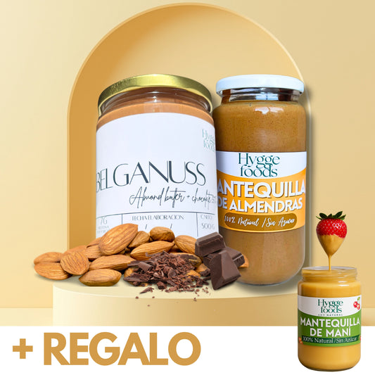 Pack Regia : MANTEQUILLA DE ALMENDRAS + MANTEQUILLA BELGANUSS + REGALO+ Envio GRATIS