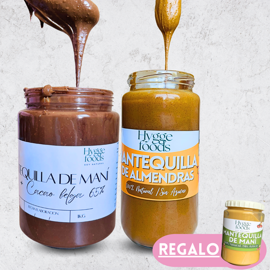 Pack Despidete de la grasa y antojos (Mantequilla de Almendras + Butter Cacao Real Belga 65% + Mantequilla de mani 100% Natural de REGALO)